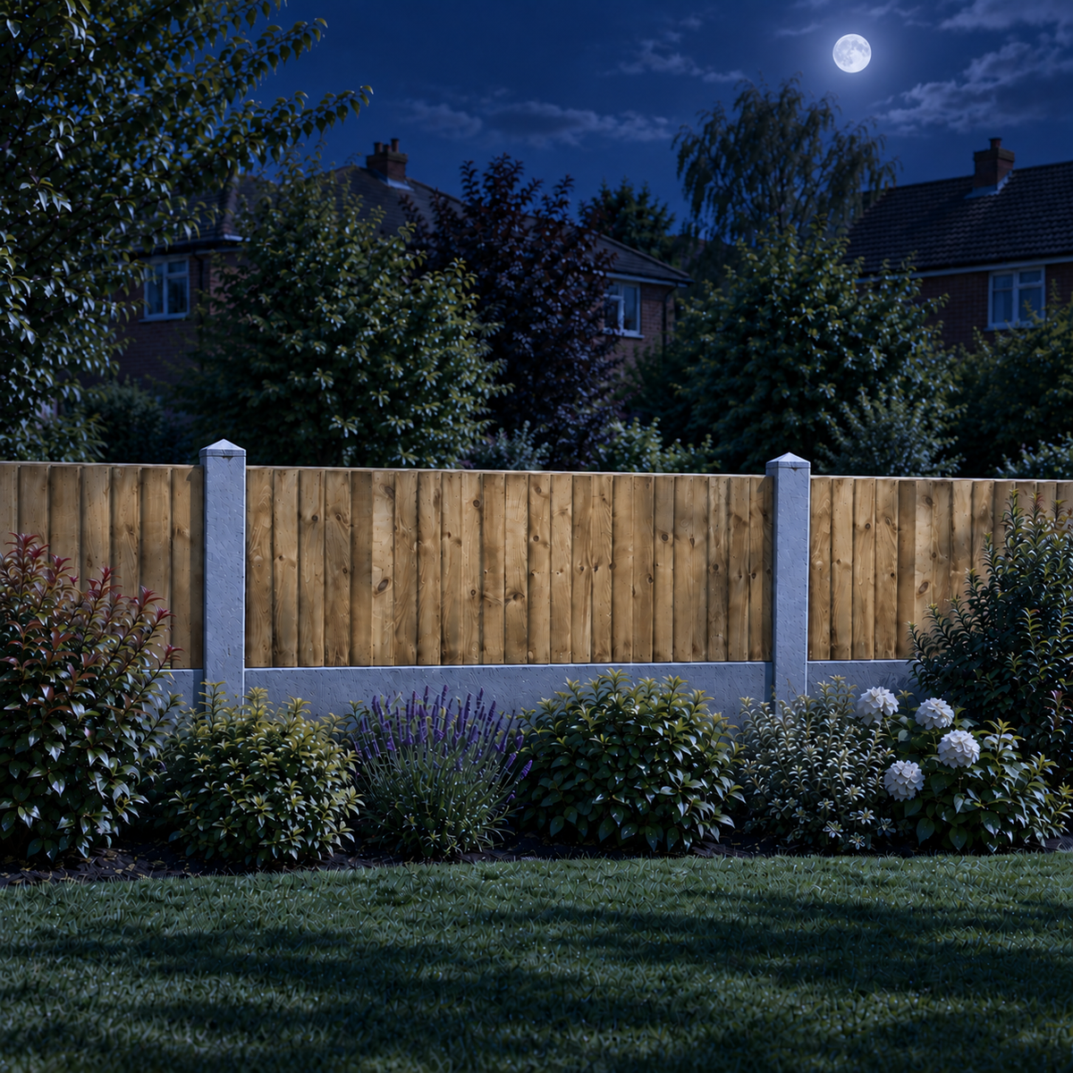 Feather Edge Panel 6ft x 2ft – night garden view