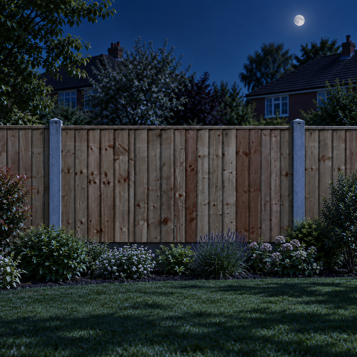 Feather Edge Panel Fully Framed 6ft x 3ft – night garden view