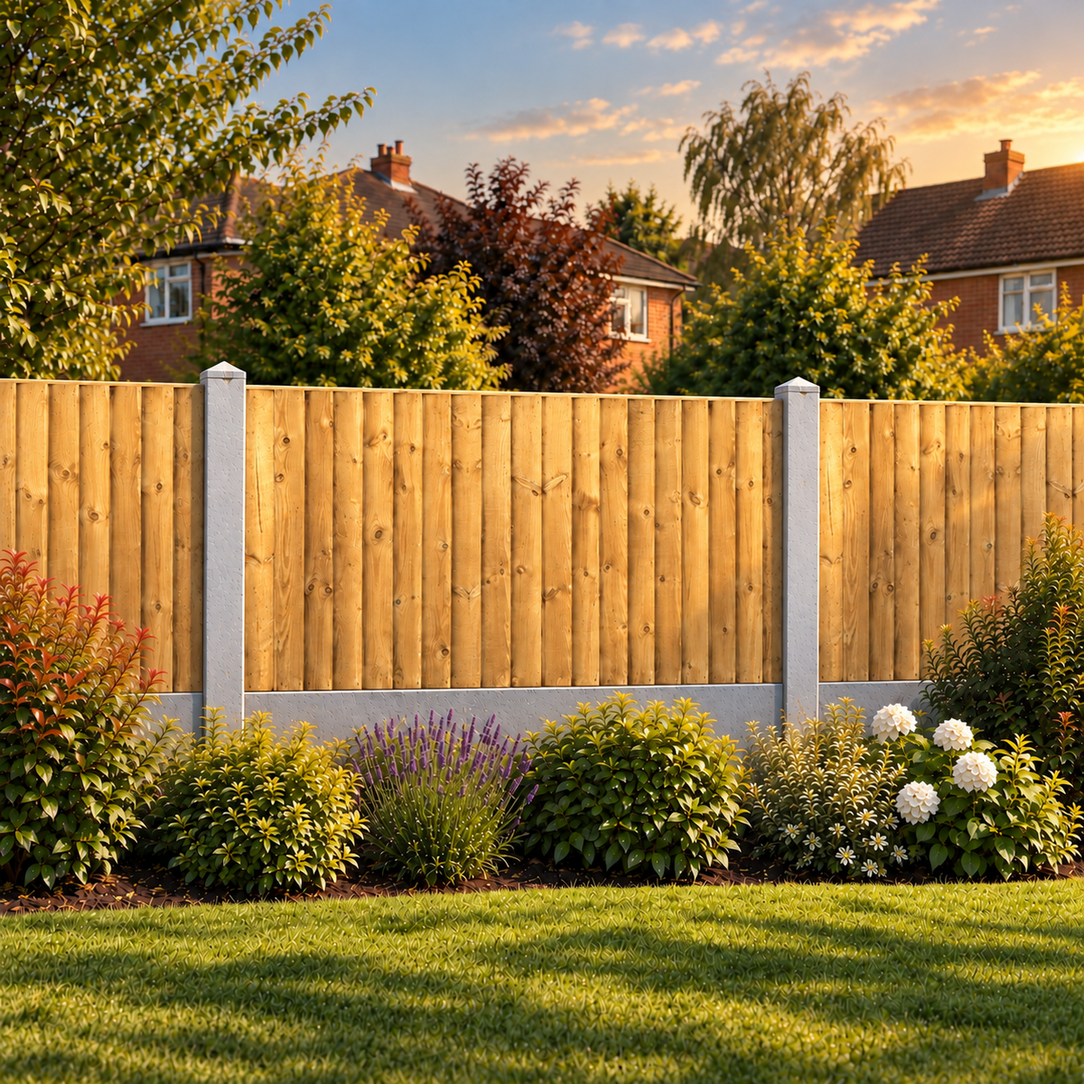 Feather Edge Panel 6ft x 3ft – evening garden view