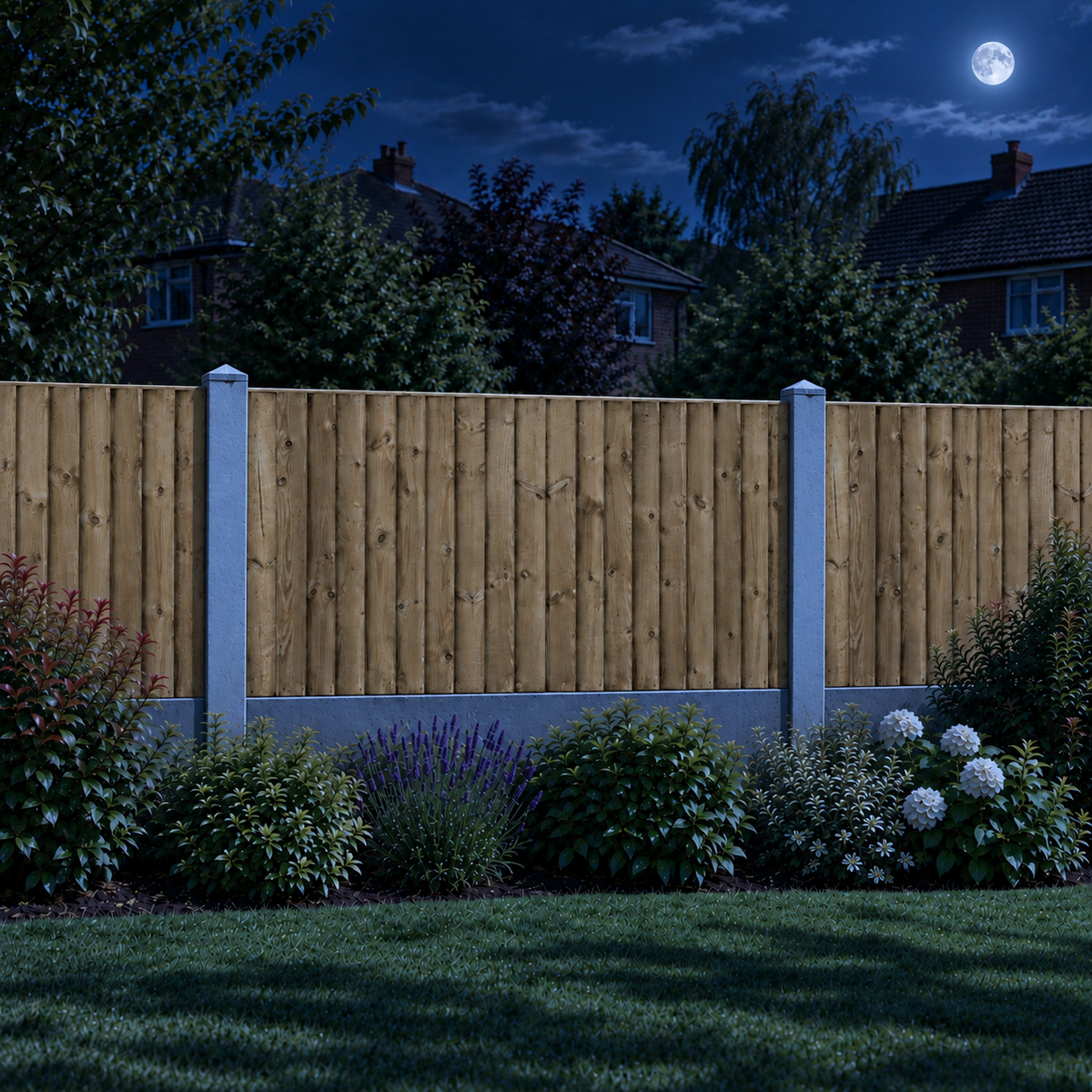 Feather Edge Panel 6ft x 3ft – night garden view
