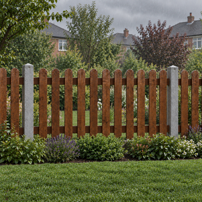 Picket Panels 6ft x 3ft Roundtop – rain garden view