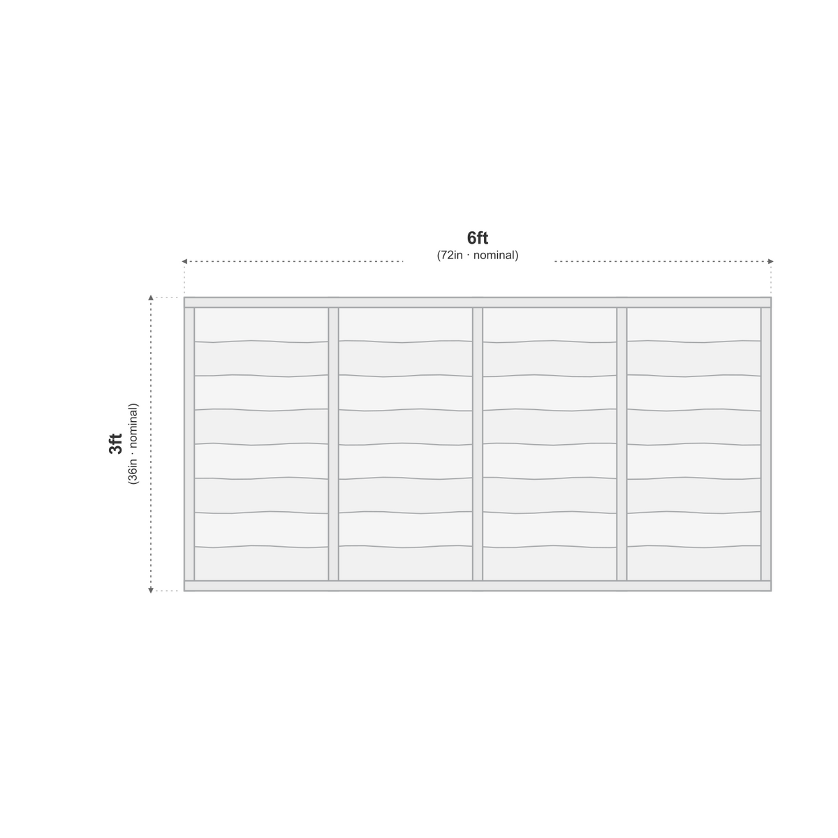 Waney Lap Panels Five Bar Fully Framed 6ft x 3ft dimensions diagram