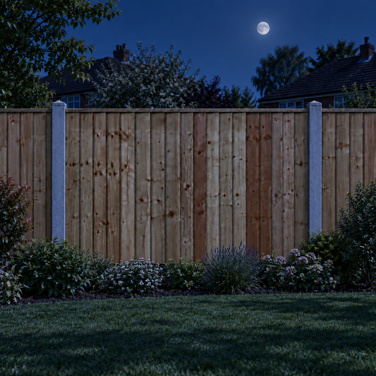 Feather Edge Panel Fully Framed 6ft x 4ft – night garden view