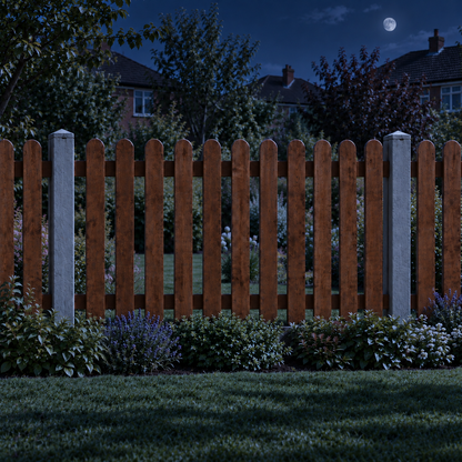 Picket Panels 6ft x 4ft Roundtop – night garden view