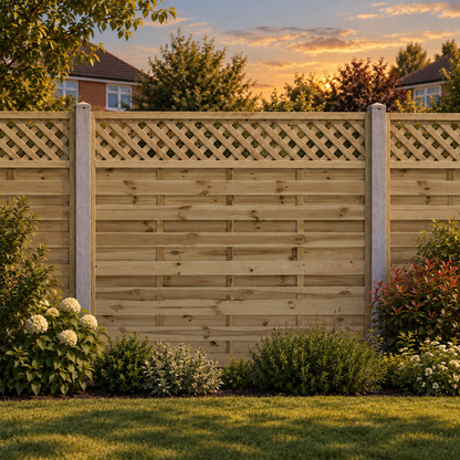 European Panel Model 4 6ft x 5ft 1828x1500 – evening garden view