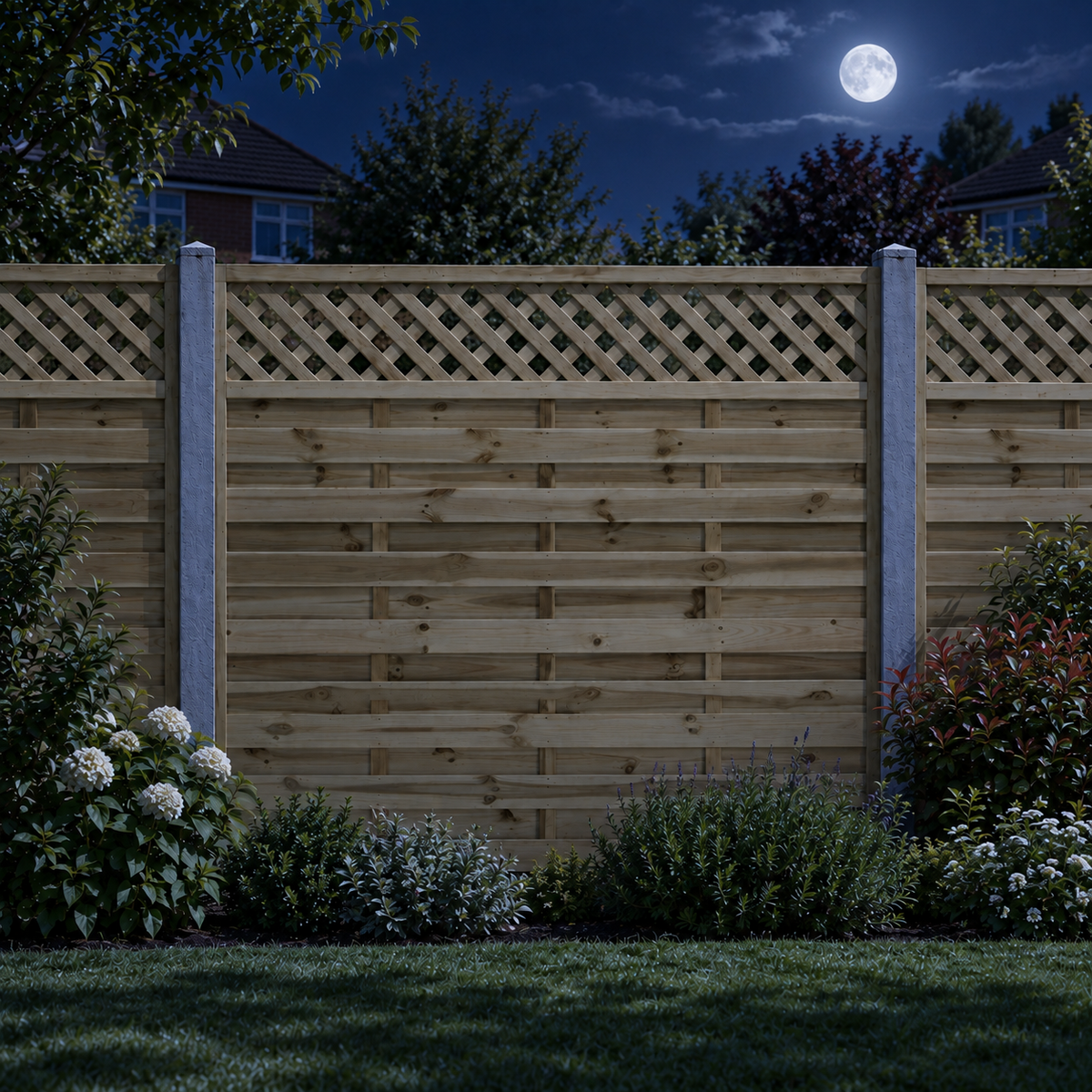 European Panel Model 4 6ft x 5ft 1828x1500 – night garden view
