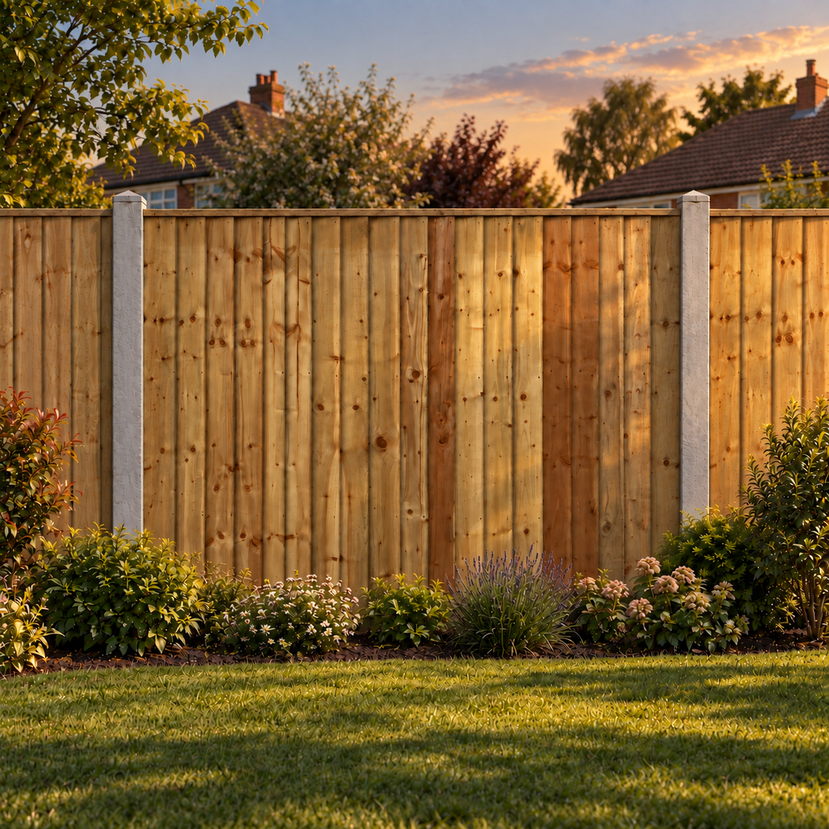 Feather Edge Panel Fully Framed 6ft x 5ft – evening garden view