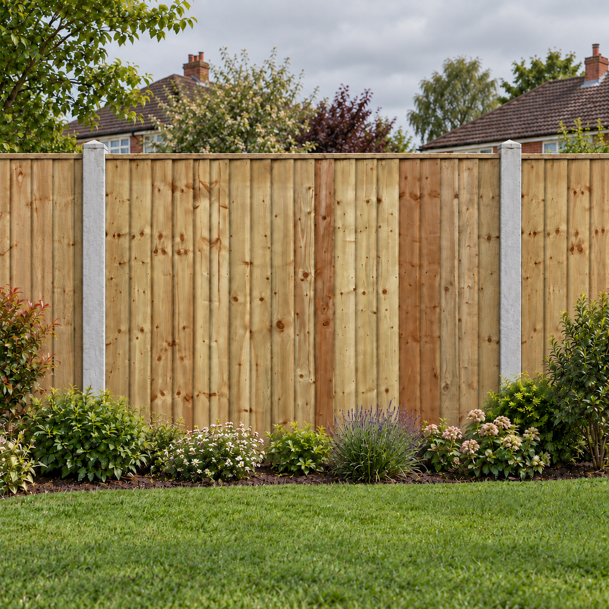 Feather Edge Panel Fully Framed 6ft x 5ft – overcast garden view