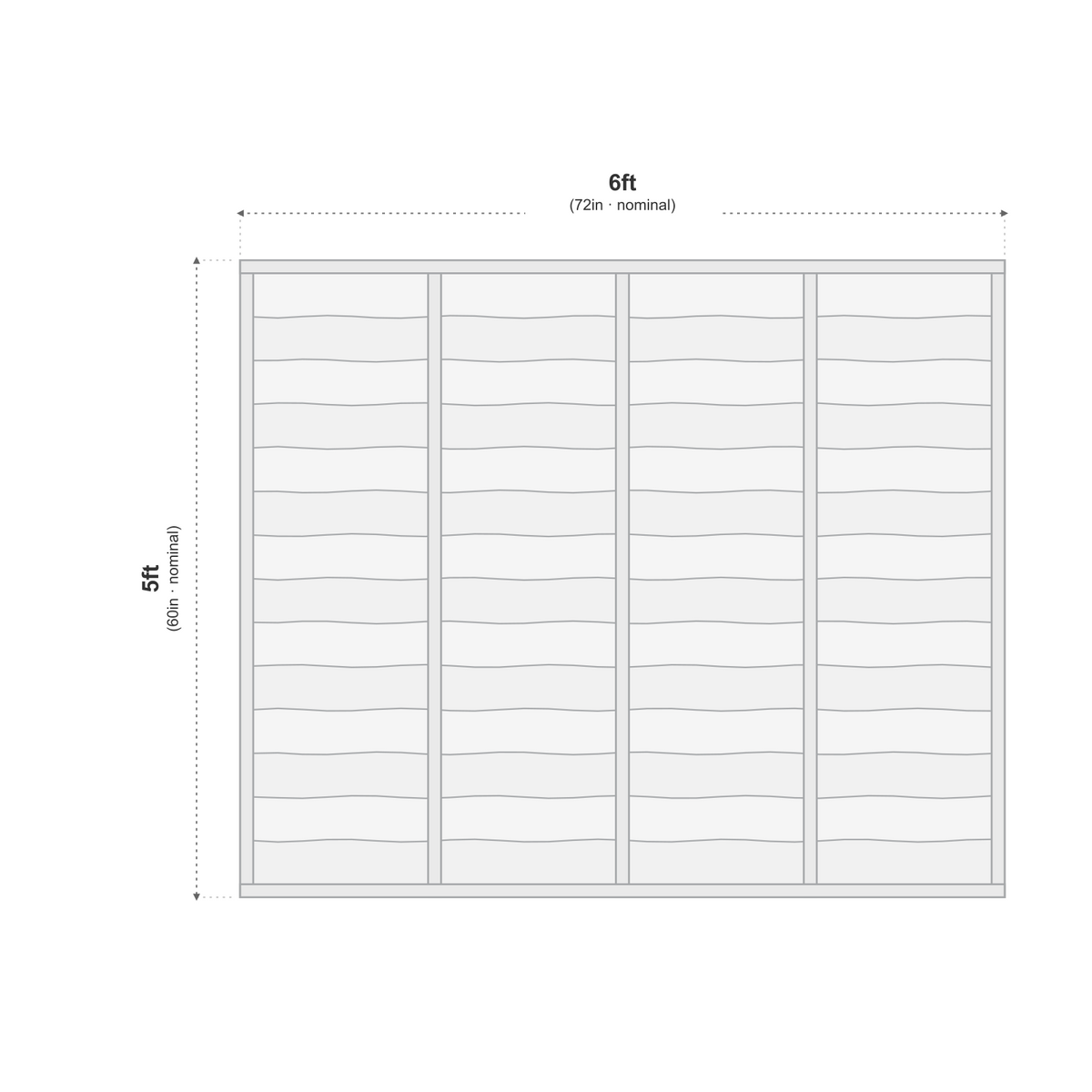 Waney Lap Panels Five Bar Fully Framed 6ft x 5ft dimensions diagram