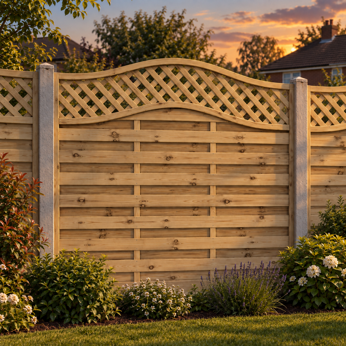 European Panel Model 33 6ft x 6ft 1828x1800 – evening garden view