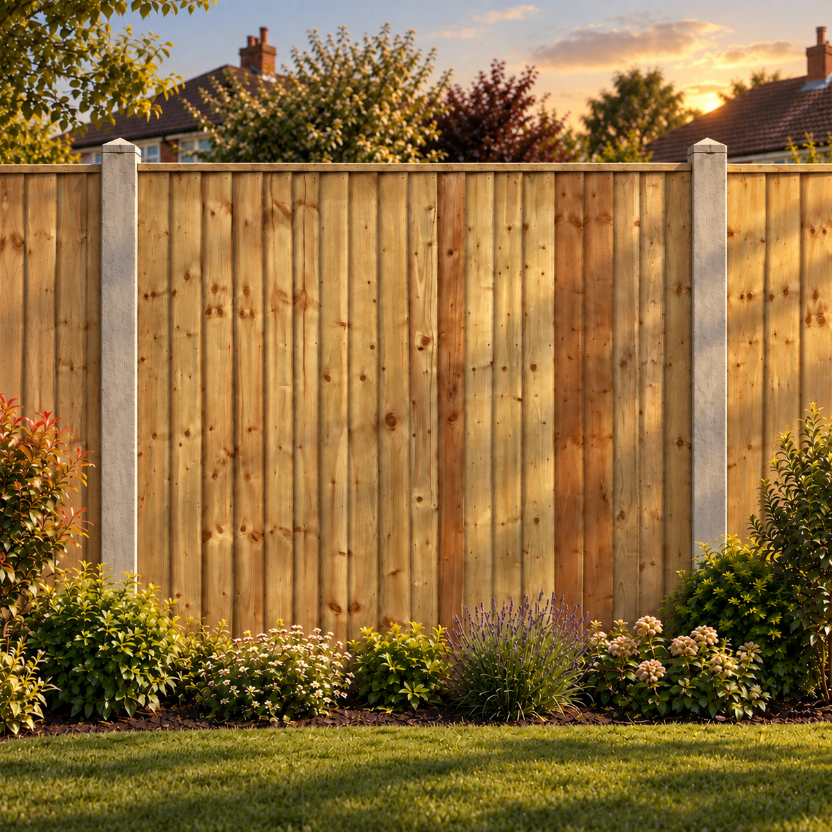 Feather Edge Panel Fully Framed 6ft x 6ft – evening garden view