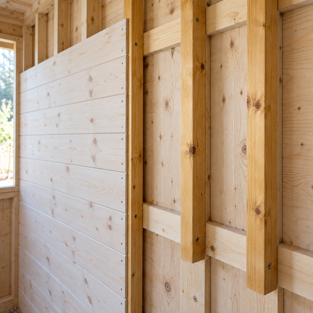 C16 2x2 battens lining a timber building