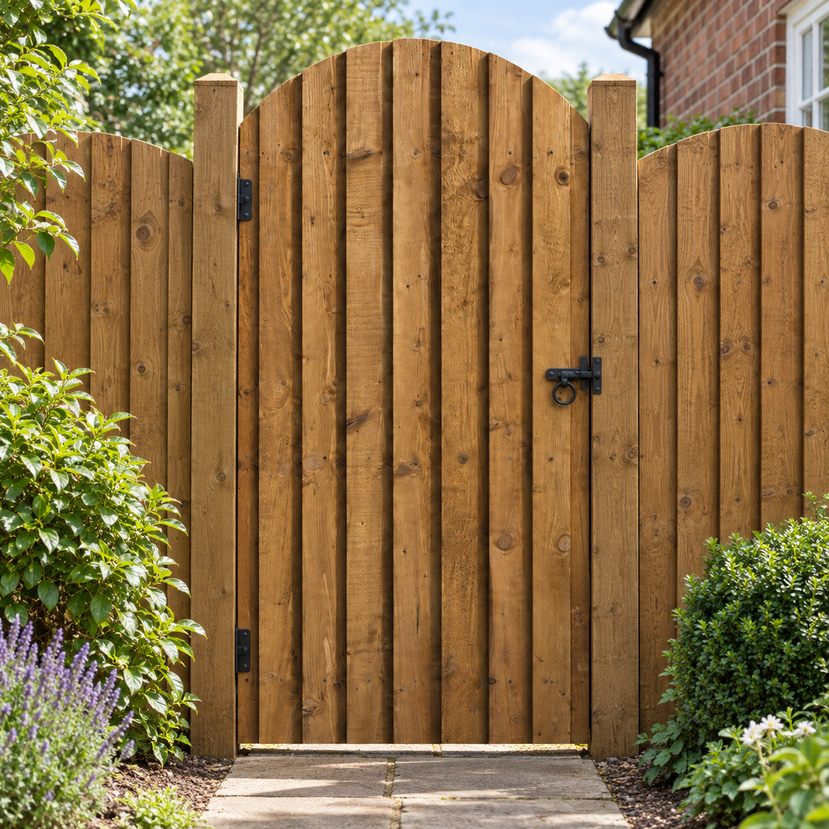 Dome Feather Edge Gate 6ft x 3ft – day garden view