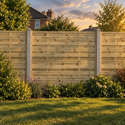 European Panel Model 1 6ft x 5ft 1828 x 1500 – evening garden view