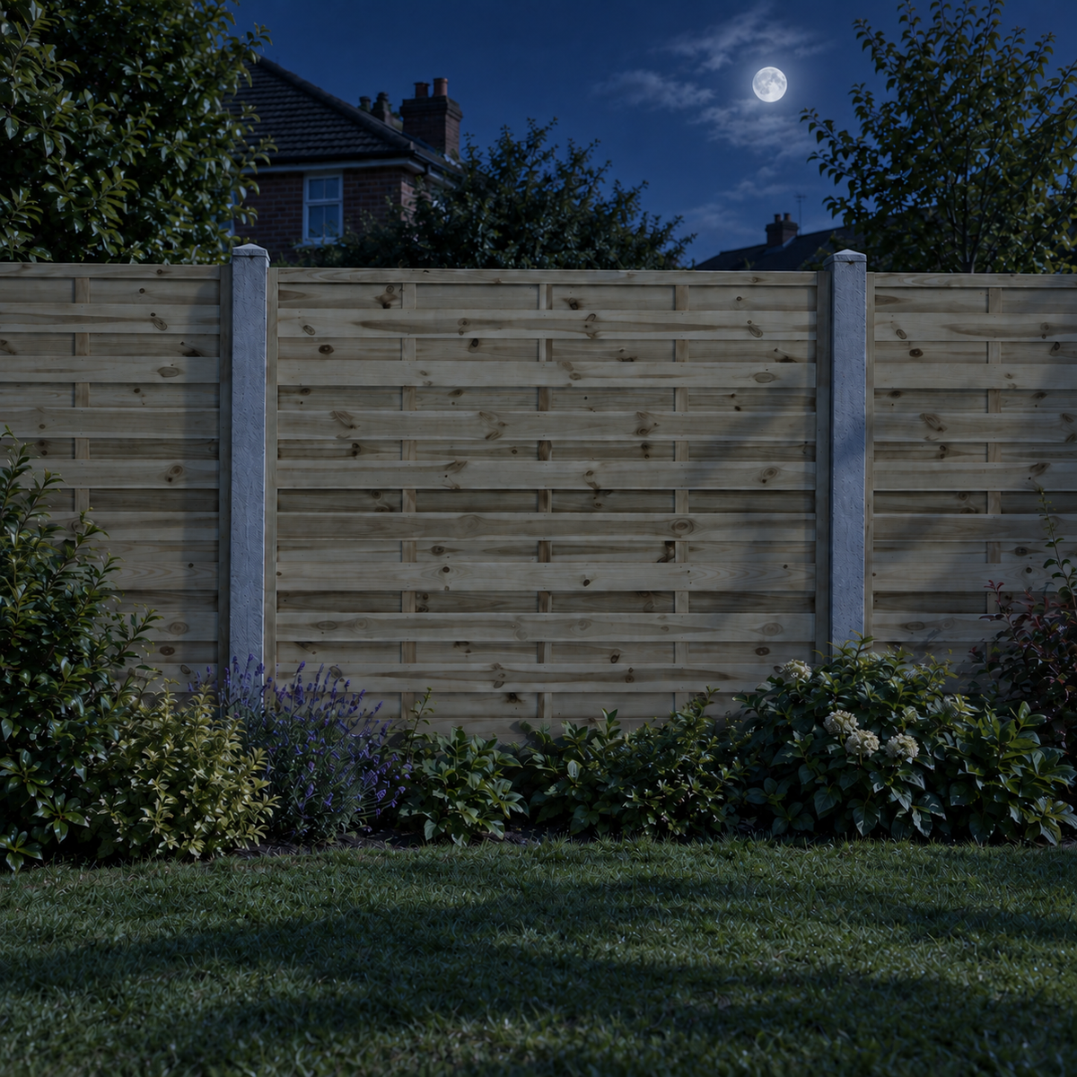 European Panel Model 1 6ft x 5ft 1828 x 1500 – night garden view