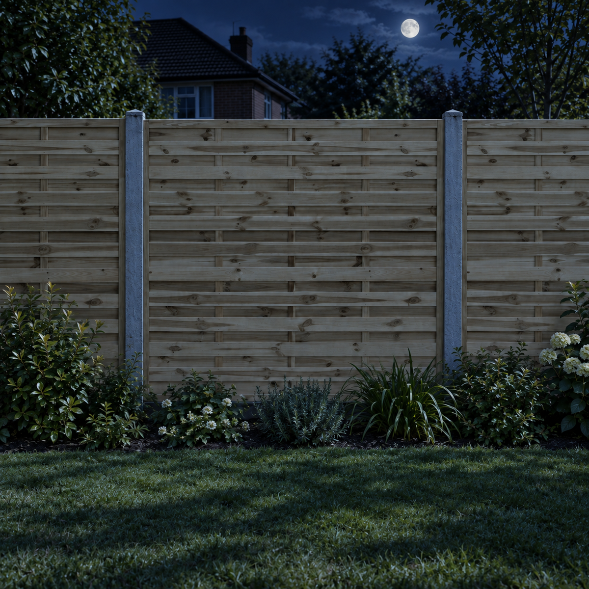 European Panel Model 1 6ft x 6ft 1828 x 1800 – night garden view
