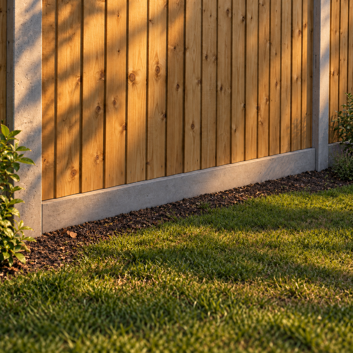 Gravel Board 6ft - Plain in a garden, evening light