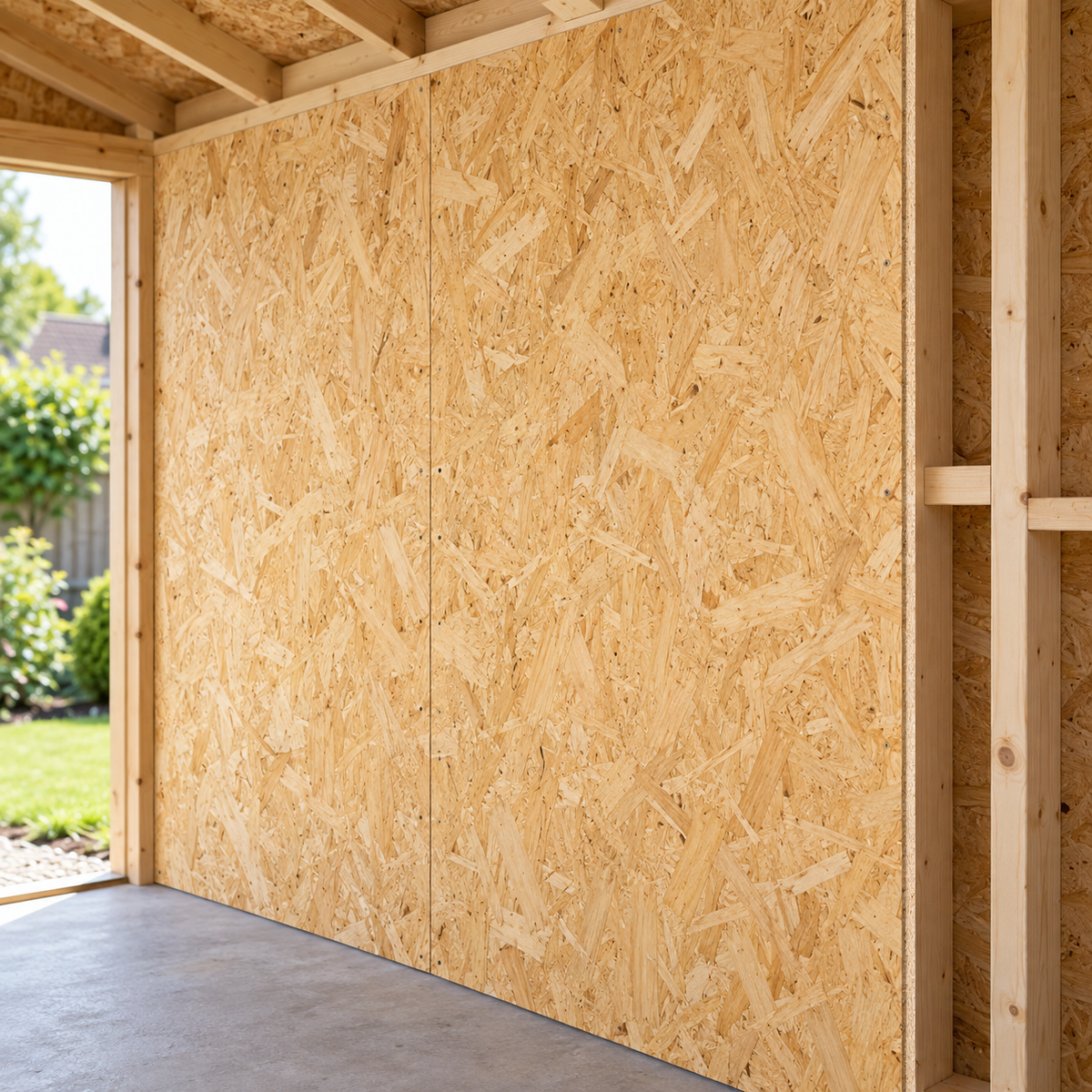 OSB3 sheathing on a garden building wall