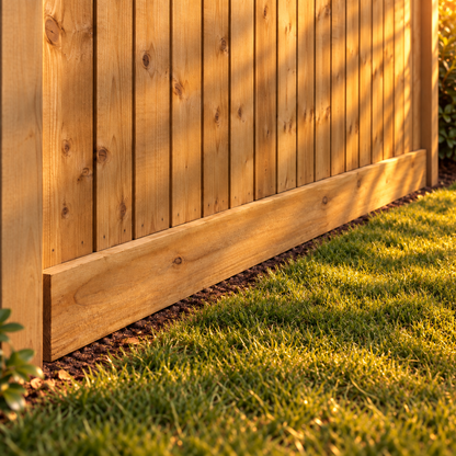 Timber Gravel Boards / Kickboards in a garden, evening light